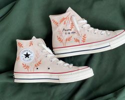 Custom Converse Orange Tree Leaves Cover The Wedding Day And Name,Custom Logo Leaves,Gift For Her