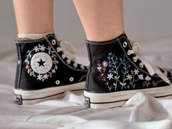 Flower Converse,Embroidered Big Apple Tree,Bees And Flowers,Embroidered Logo Chuck Taylor ,Gift Her