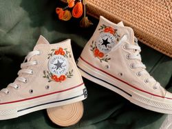 Embroidered Converse,Bridal ,Wedding Name,Flower Converse,Custom Logo Converse,Gift For Wedding