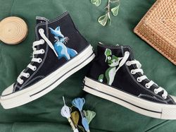 Embroidered Converse,Custom Converse Pet,Embroidered Converse High Tops Cat Embroidery Art,Custom Blue Cat,Custom Logo C