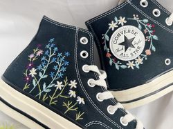 Embroidered Converse,Floral Converse,Converse High Tops,Flower Converse,Custom Multicolored Chrysanthemums,Flower Logo E