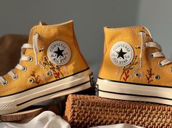 Embroidered Converse,Floral Converse,Custom LOGO,Converse Colorful Bees And Flower Garden,Custom Logo Converse Chuck Tay