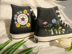 Embroidered Converse,Flower Converse,Converse Custom Colorful Daisy Garden,Embroidered Sneakers,Converse Chuck Taylor 19