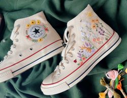 Embroidered Converse,Flower Converse,Custom Converse Flower Roses,Embroidered Converse High Tops Butterfly And Sweet Sun