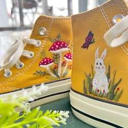 Embroidered Converse,Mushroom Converse,Embroidered Red Mushrooms And Rabbit Butterfly ,Converse High Tops Chuck Taylor 1