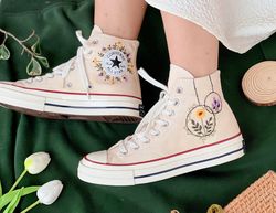 Embroidered Converse,Wedding Converse,Converse Embroidered Lavender And Sunflower,Custom Wedding Lights,Custom Logo Flow