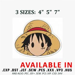 Luffy logo embroidery design, One piece embroidery, Anime design, Anime shirt, Embroidery shirt, Digital download