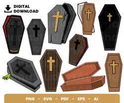 Bundle Layered Svg, Halloween Svg, Coffins Svg, Horror Svg, Digital Download, Clipart, PNG, SVG, Cricut, Cut File
