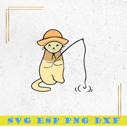 Cat Fishing SVG, Happy Cat SVG, Cute Animal SVG
