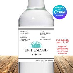 Casamigos Label 50 ml Bottles Template, Bridesmaid Bottle Label, Bridesmaid Proposal, Tequila Label, Wedding Favor Canva