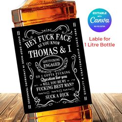 Editable Whisky Best Men 1 Litre Bottle Label , Engaged Whiskey Label Canva editable