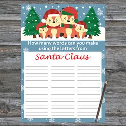 Christmas party games,How Many Words Can You Make From Santa Claus,Christmas foxs Christmas Trivia Game Cards