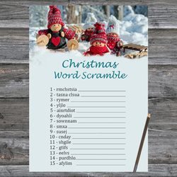 Christmas party games,Christmas Word Scramble Game Printable,Christmas gnomes Christmas Trivia Game Cards
