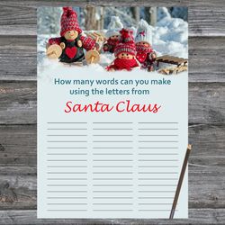 Christmas party games,How Many Words Can You Make From Santa Claus,Christmas gnomes Christmas Trivia Game Cards