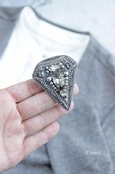 Diamond brooch, handmade brooch, embroidered brooch, beaded diamond brooch, diamond, diamond jewellery