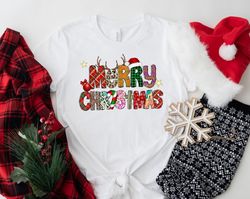 Merry Christmas Shirt, Cute Christmas Family Shirt, Women's Christmas tree Holiday Shirt, Santa Hat Christmas shirt, San