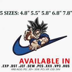 Goku swoosh embroidery design, Dragonball embroidery, Nike design, Embroidery shirt, Anime shirt, Digital download