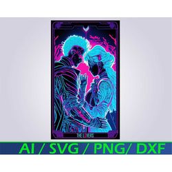 Cyberpunk Tarot Card The Lovers SVG Digital Download, The Lovers Cyberpunk style tarot card PNG, cyberpunk printable tar