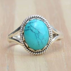 Dainty Turquoise Ring Women, Sterling Silver Ring Birthstone Jewelry, Turquoise Gemstone Ring, Blue Stone Silver Ring