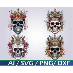 Skeleton King Skull Crown SVG Digital Download Bundle Skull SVG Skull Clip art skull wearing crown, skull king, sugar sk