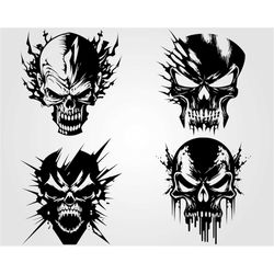 Angry Skull SVG Bundle Digital Download, Skulls PNG files for cricut, Human Skull Digital Download, horror art skull pac