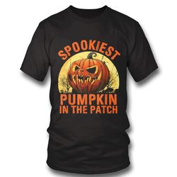 Spookiest Pumpkin In The Patch Kids Boys Men Scary Halloween Shirt