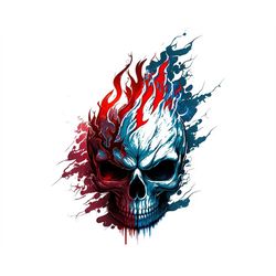 Flaming Skull PNG Digital Download Image | Human Skull Horror Art Instant Download, Evil skull PNG skull clip art, for d