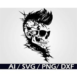 Mohawk Skull SVG Day of the Dead Instant Digital Download, Skull PNG Print on Demand Digital file for cricut silhouette