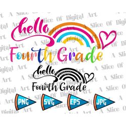 Hello Fourth Grade Rainbow Custom PNG SVG EPS First Day of School Teacher Student Back to School Open Year Sublimation D