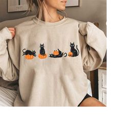 Black Cat Pumpkin Halloween Sweatshirt, Ghost Cat Shirt, Halloween Sweater, Halloween Cat Shirt, Cat Lover Shirt, Cat Sh