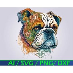 Sugar Skull Bulldog SVG Digital Download, Bulldog Sugar Skull PNG, Bull Dog Day of the Dead Clip Art Dog Lover for cricu