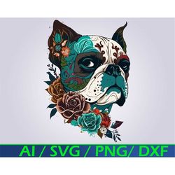 French Bulldog Sugar Skull SVG Digital Download, Frenchie PNG as Sugar Skull, french bulldog clip art, Sugar skull style