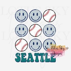 Seattle Baseball Retro Smiing | Ready To Press | Sublimation Heat Press Design | Transfer | Retro | Bingo | Slot Machine