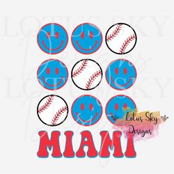 Miami Baseball Retro Smiing | Ready To Press | Sublimation Heat Press Design | Transfer | Retro | Bingo | Slot Machine