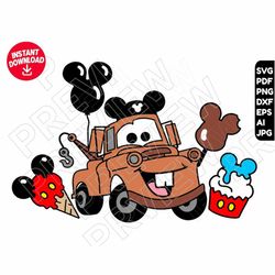 Cars SVG Tow Mater disneyland snacks svg png clipart dxf, cut file layered by color