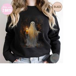 Cute Ghost Holding Candle Halloween Shirt, Funny Halloween Sweatshirt, Scary Halloween Costumes, Pumpkin Halloween Shirt