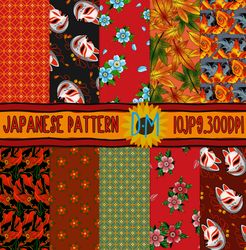 Japanese Seamless Pattern Digital Papers - Oriental Background
