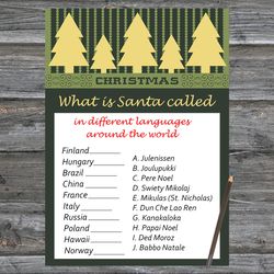 Christmas party games,Christmas Around the World Game Printable,Gold Christmas tree Christmas Trivia Game Cards