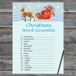 Christmas party games,Christmas Word Scramble Game Printable,Santa claus and reindeer Christmas Trivia Game Cards