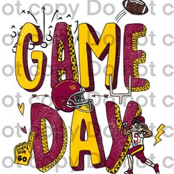 Game Day Football Red and Grey School Spirit Doodle Digital Design Sublimation Download PNG for T-sh