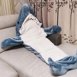 Shark Blanket Hoodie - Cartoon Shark Wearable Blanket Pajamas Playsuit Kids Parents Hooded Warm Flannel Blankets Season