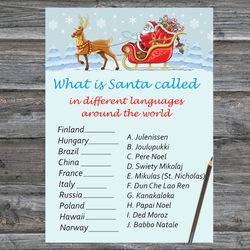 Christmas party games,Christmas Around the World Game Printable,Santa claus and reindeer Christmas Trivia Game Cards