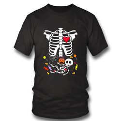 skeleton pregnan, halloween,t-shirt,  maternity baby,halloween  t-shirt,  skeleton with candy halloween t-shirt new 2023