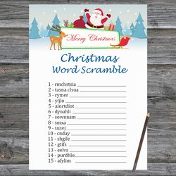 Christmas party games,Christmas Word Scramble Game Printable,Happy Santa and reindeer Christmas Trivia Game Cards