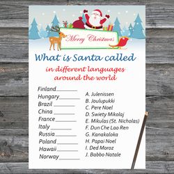 Christmas party games,Christmas Around the World Game Printable,Happy Santa and reindeer Christmas Trivia Game Cards