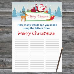 Christmas party games,How Many Words Can You Make From Merry Christmas,Happy Santa and reindeer Christmas Trivia Game