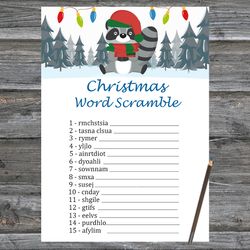 Christmas party games,Christmas Word Scramble Game Printable,Christmas Raccoon Trivia Game Cards