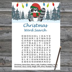 Christmas party games,Christmas Word Search Game Printable,Christmas Raccoon Trivia Game Cards