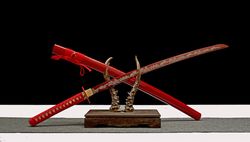 Hand Made High Quality T10 Steel Japanese Katana Sword Red Pattern