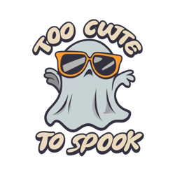 t-shirt vector design, grumpy ghost Wearing Sunglasses with this saying "Too Cute to Spook", anime, illustration,